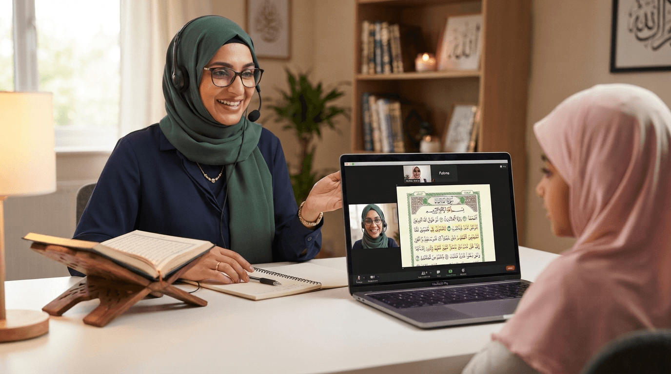 A warm, engaging online 1-on-1 Quran tutoring session